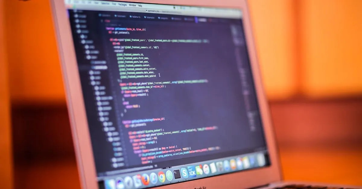 A laptop with code on screen, for looking at what drives Revit file size